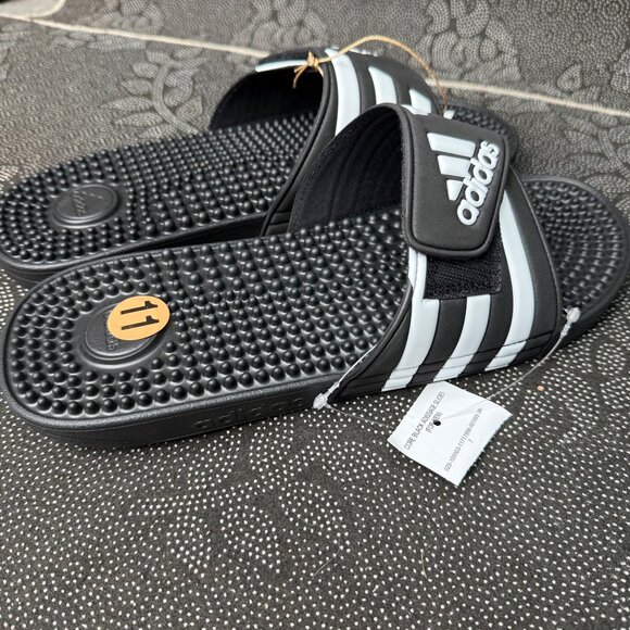 Adidas Adissage Mens Slide Sandals Size 11/12 Black & White Adjustable Strap - Picture 4 of 6